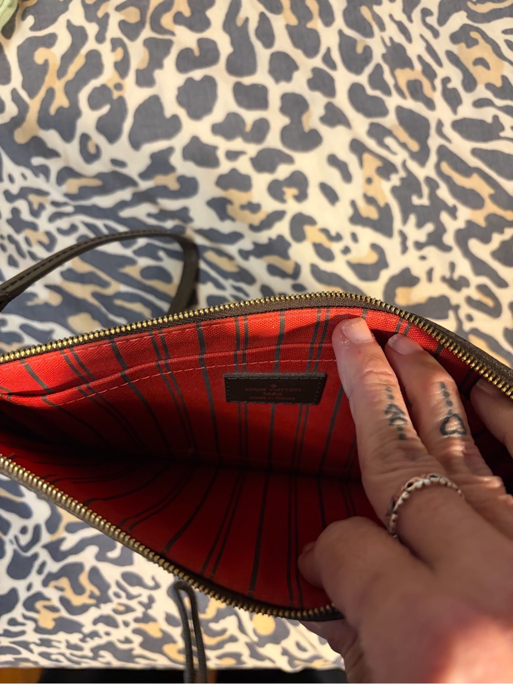 Louis Vuitton Red Striped Crossbody Pouch with Gold-Tone Zip